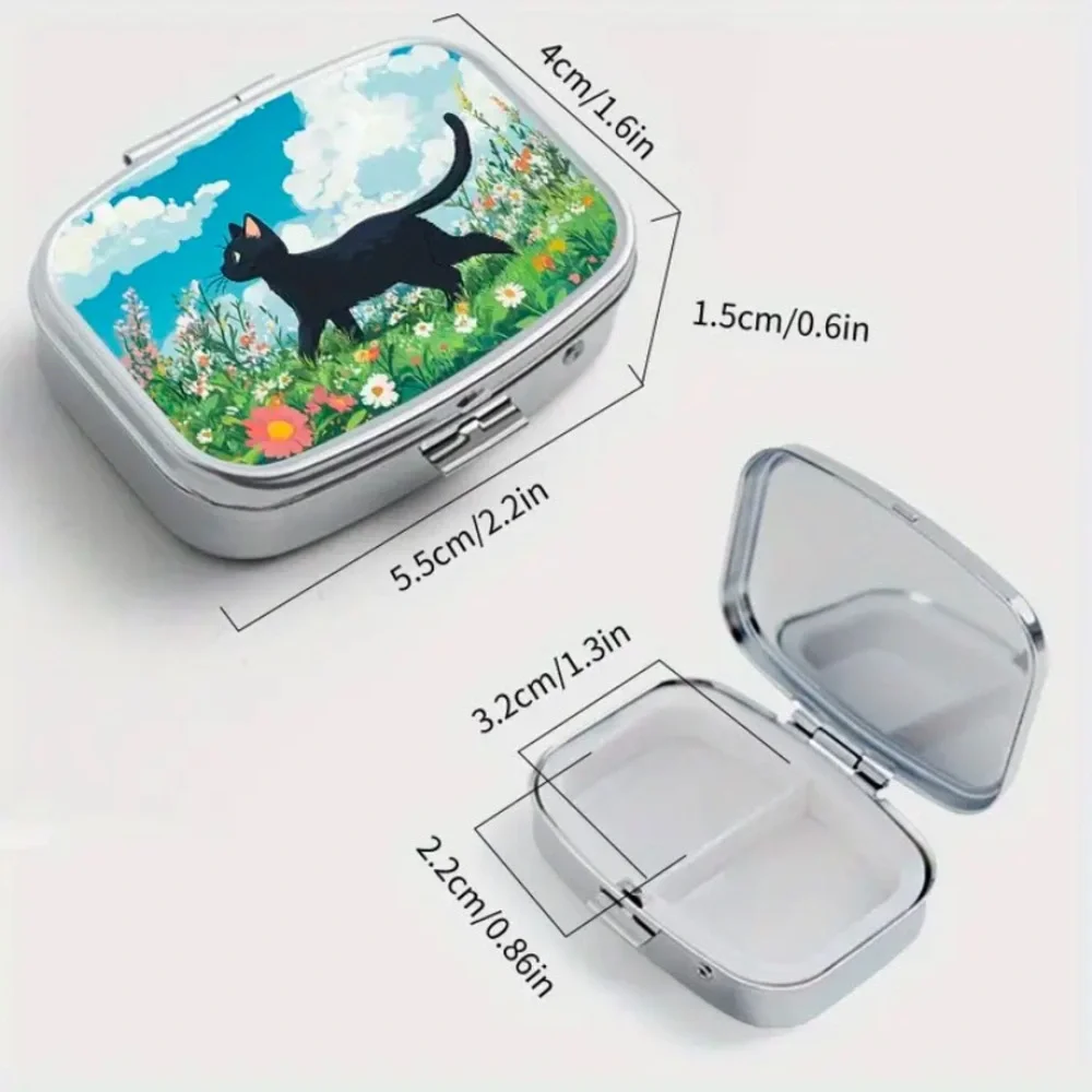 NIB 1pc Sun Black Cat Print l Pill Case /Small Jewelry Box